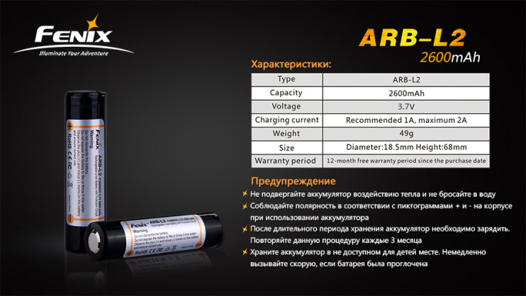 Акумулятор 18650 Fenix ARB-L2 (2600 mAh) 