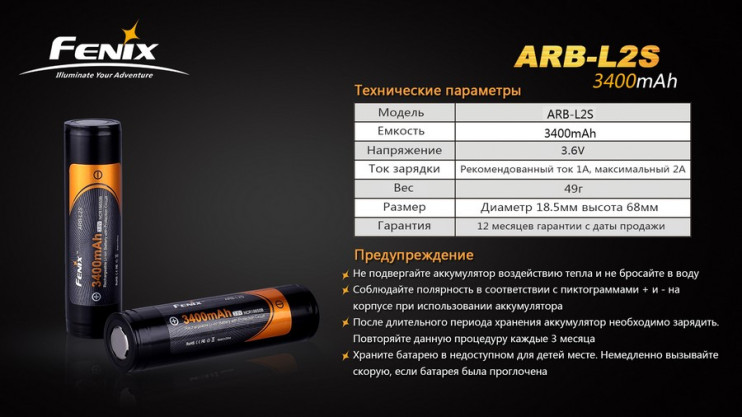 Акумулятор 18650 Fenix ARB-L2S (3400mAh) 