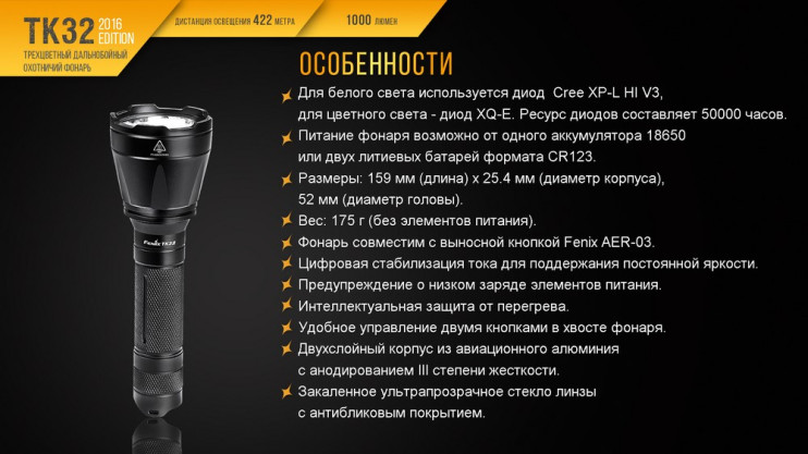 Тактичний ліхтар Fenix TK32 2016 Edition 